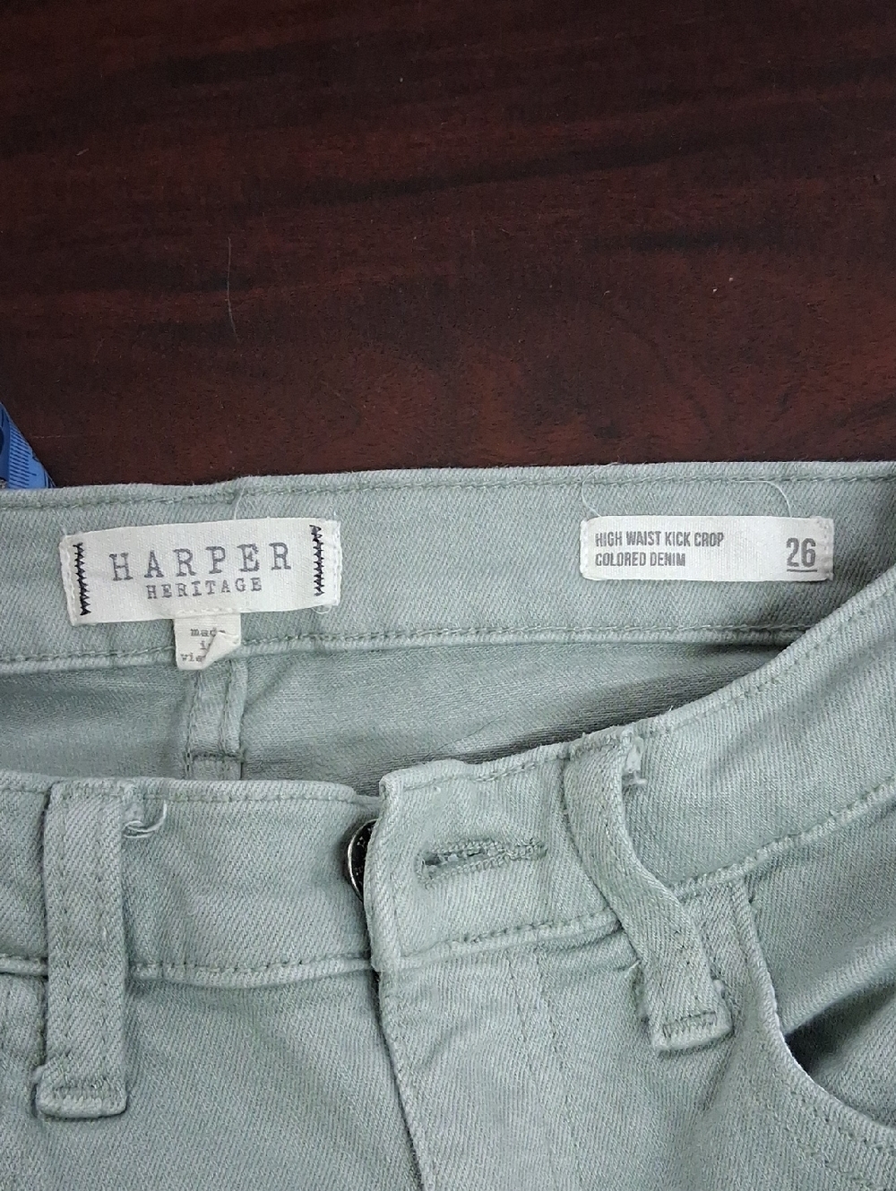 Harper Heritage High Waist Frayed Hem  Jeans - Color: Sage.  Green Size 26